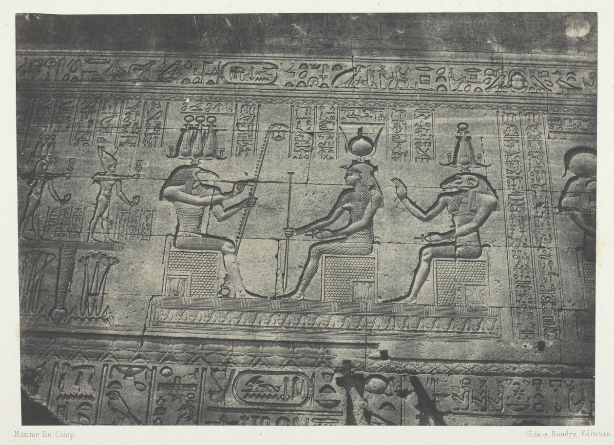 Grand Temple de Dendérah (Teutyres), Sculptures de la Façade Postérieure; Haute-Egypte, plate 19 from the album "Egypte, Nubie, Palestine et Syrie" (1852) - Maxime Du Camp