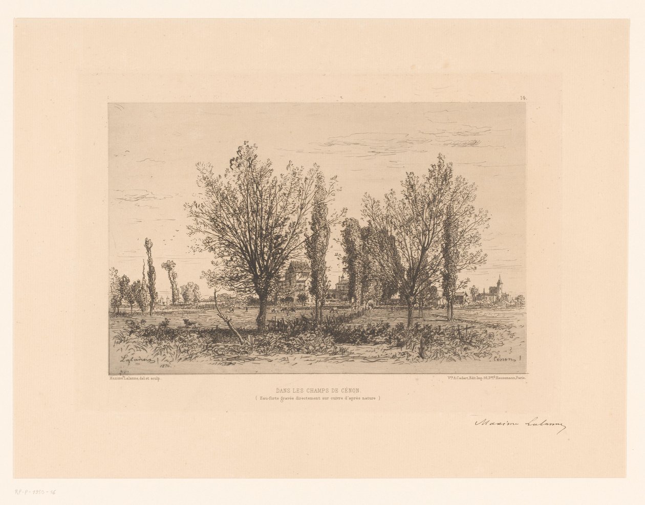 Paysage avec prairie et vue sur une ville - Maxime François Antoine Lalanne (signed by artist)