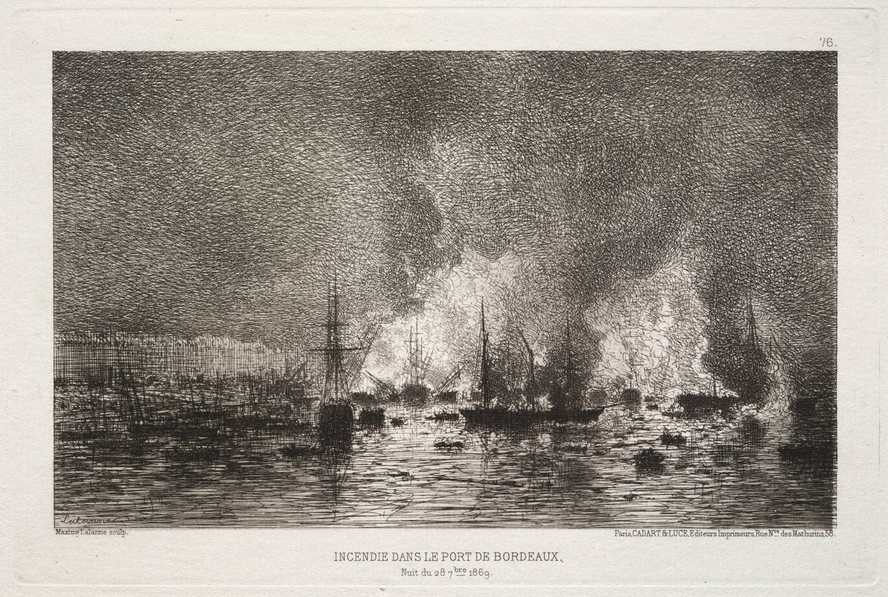 Conflagration dans le port de Bordeaux, 1869 - Maxime Lalanne