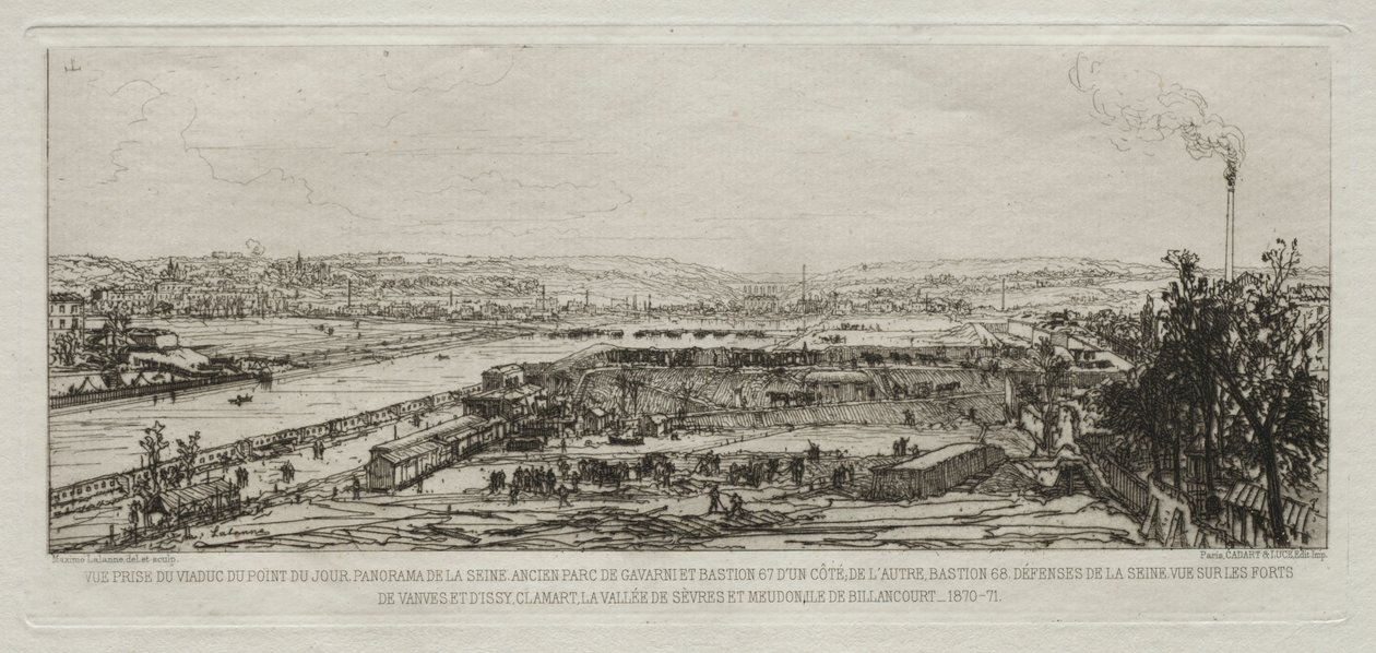 Souvenirs artistiques du Siège de Paris : Vue prise du viaduc du Pont-du-Jour..., 1870-71 - Maxime Lalanne