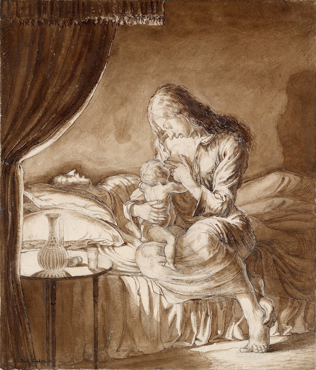 Scène nocturne - Femme nourrissant son enfant, vers 1900 - Maxwell Gordon Lightfoot