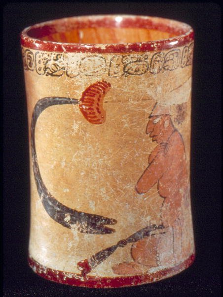 Vase cylindrique avec des glyphes décrivant un roi - Mayan