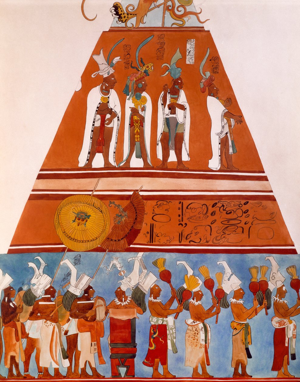 Fresques à Bonampak, Chiapas (Mexique). Détail montrant une scène de procession. Civilisation maya, IXe siècle. - Mayan