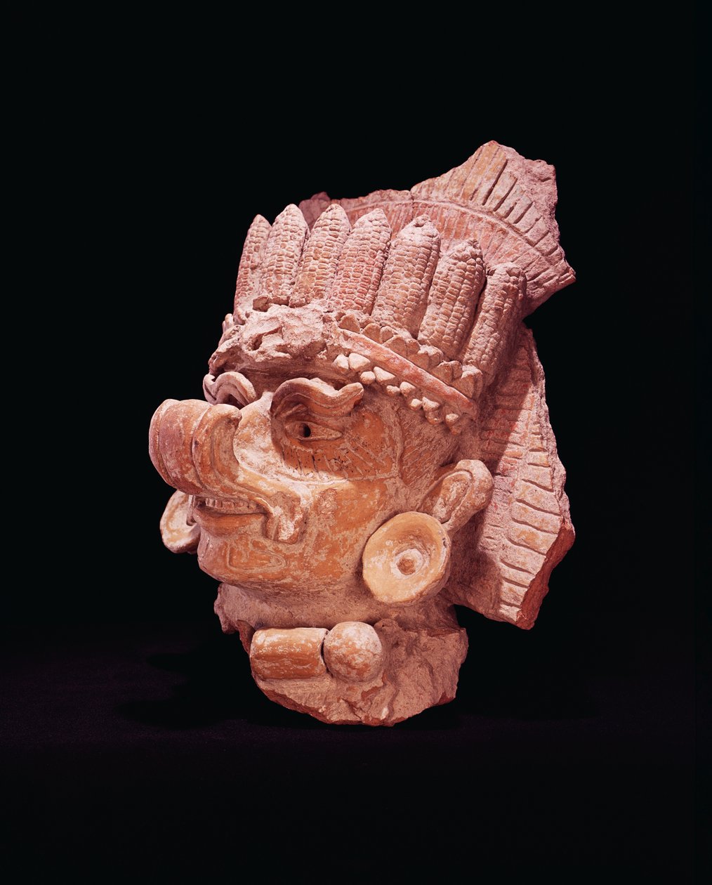 Tête du dieu du maïs maya, Oaxaca, vers 500 après J.-C. (terre cuite) - Mayan