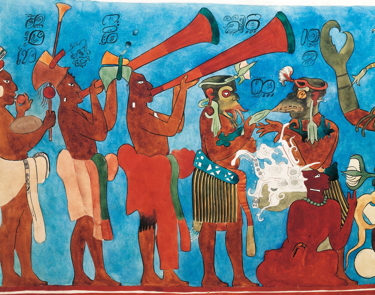 Reproduction des fresques de Bonampak, détail avec musiciens du Mexique, Chiapas, Bonampak - Mayan