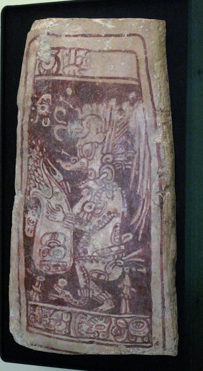 Couvercle de voûte avec peinture du dieu K"Awiil et texte hiéroglyphique, région de Chenes, Yucatán, Période Classique Tardive, 600-900 apr. J.-C. - Mayan