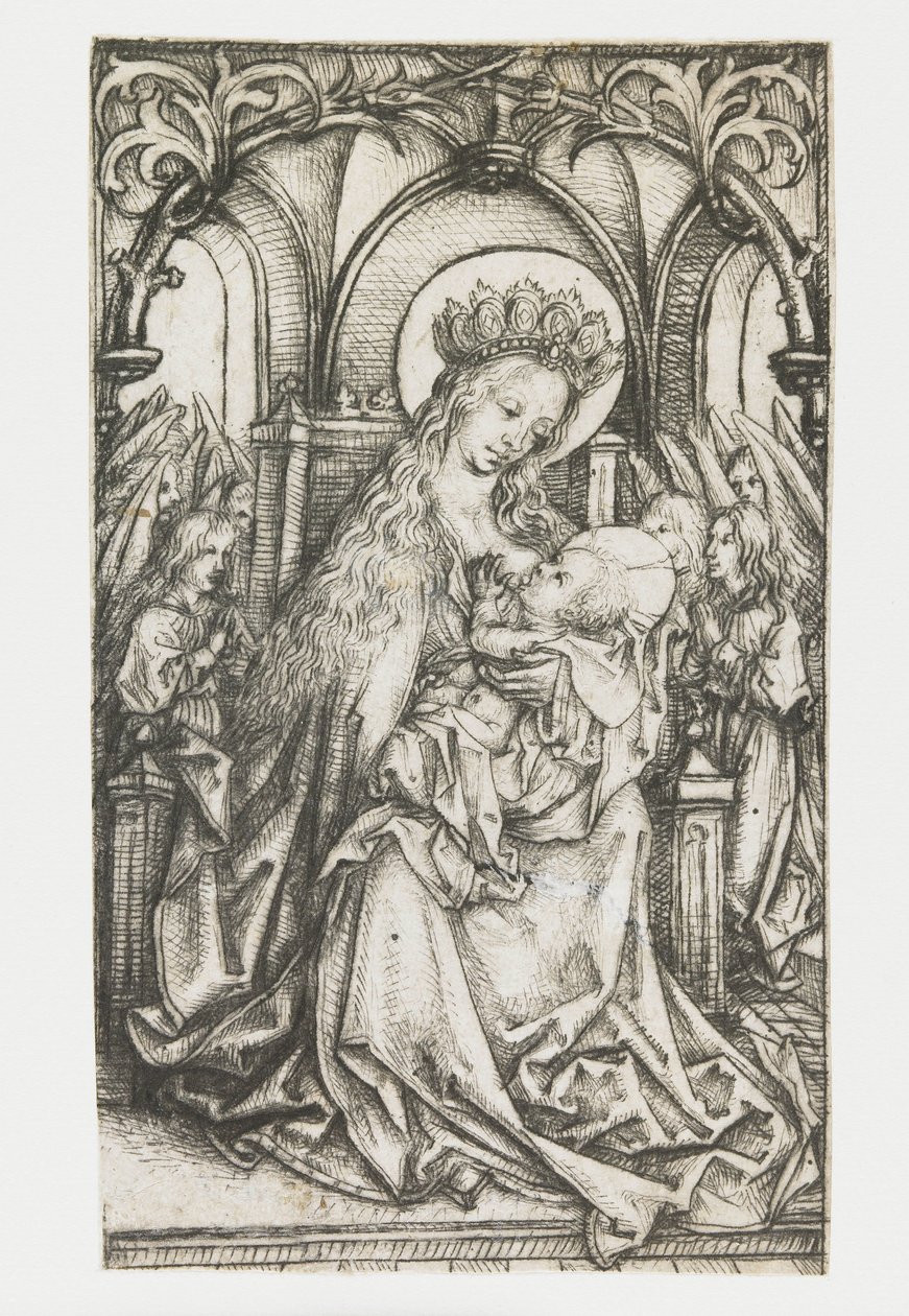 Madone trônante adorée par des anges - Meester van het Amsterdamse Kabinet