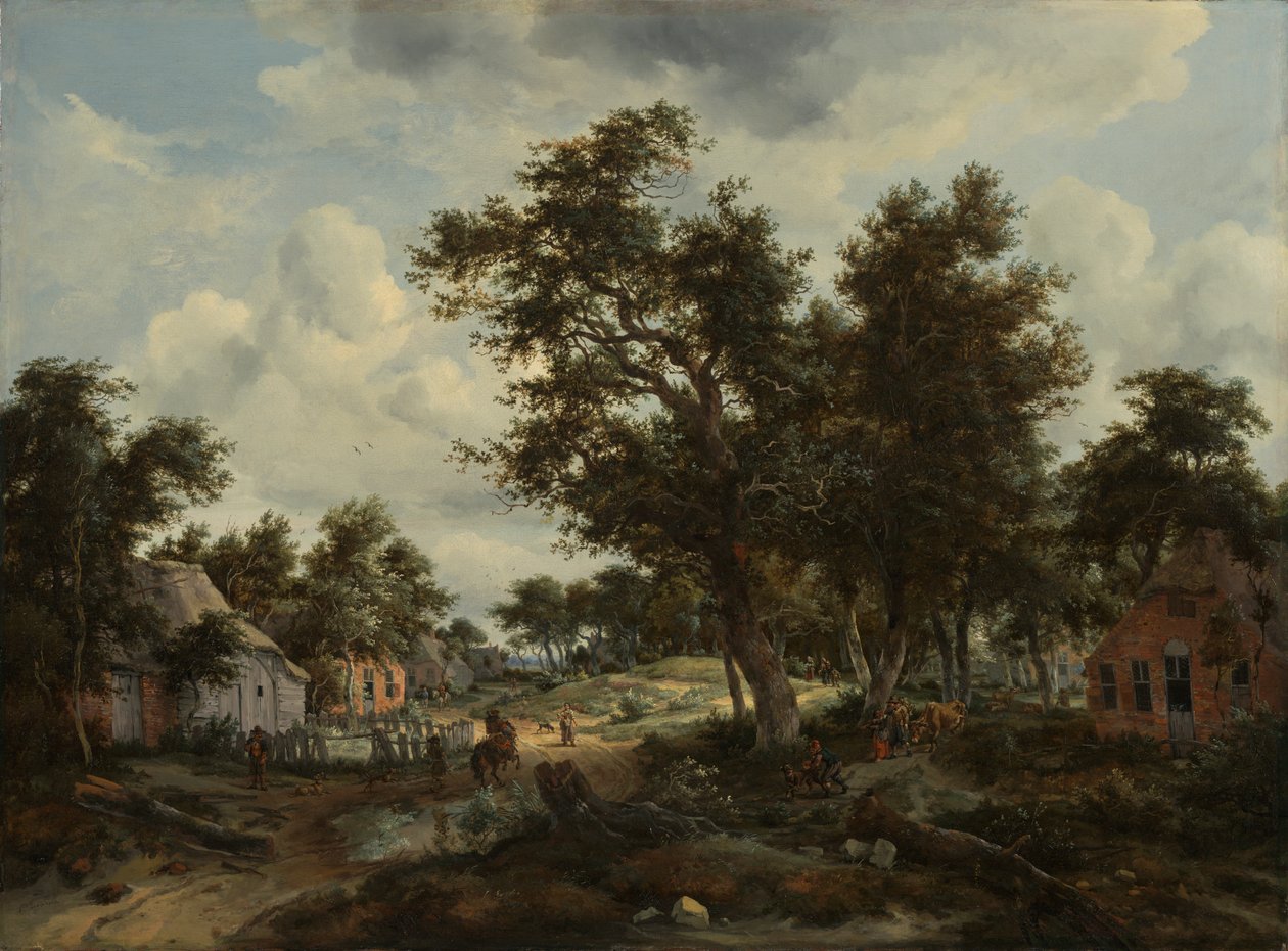 Paysage boisé avec voyageurs sur un chemin à travers un hameau, c.1665 - Meindert Hobbema