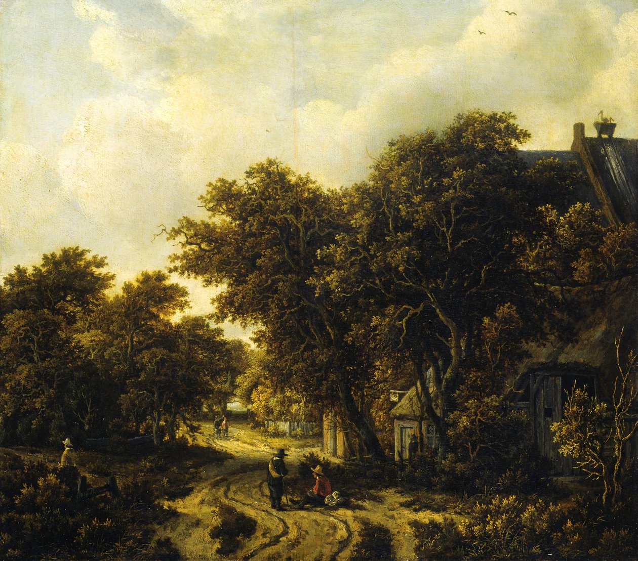 French : Paysage avec auberge Landscape with an Inn - Meindert Hobbema