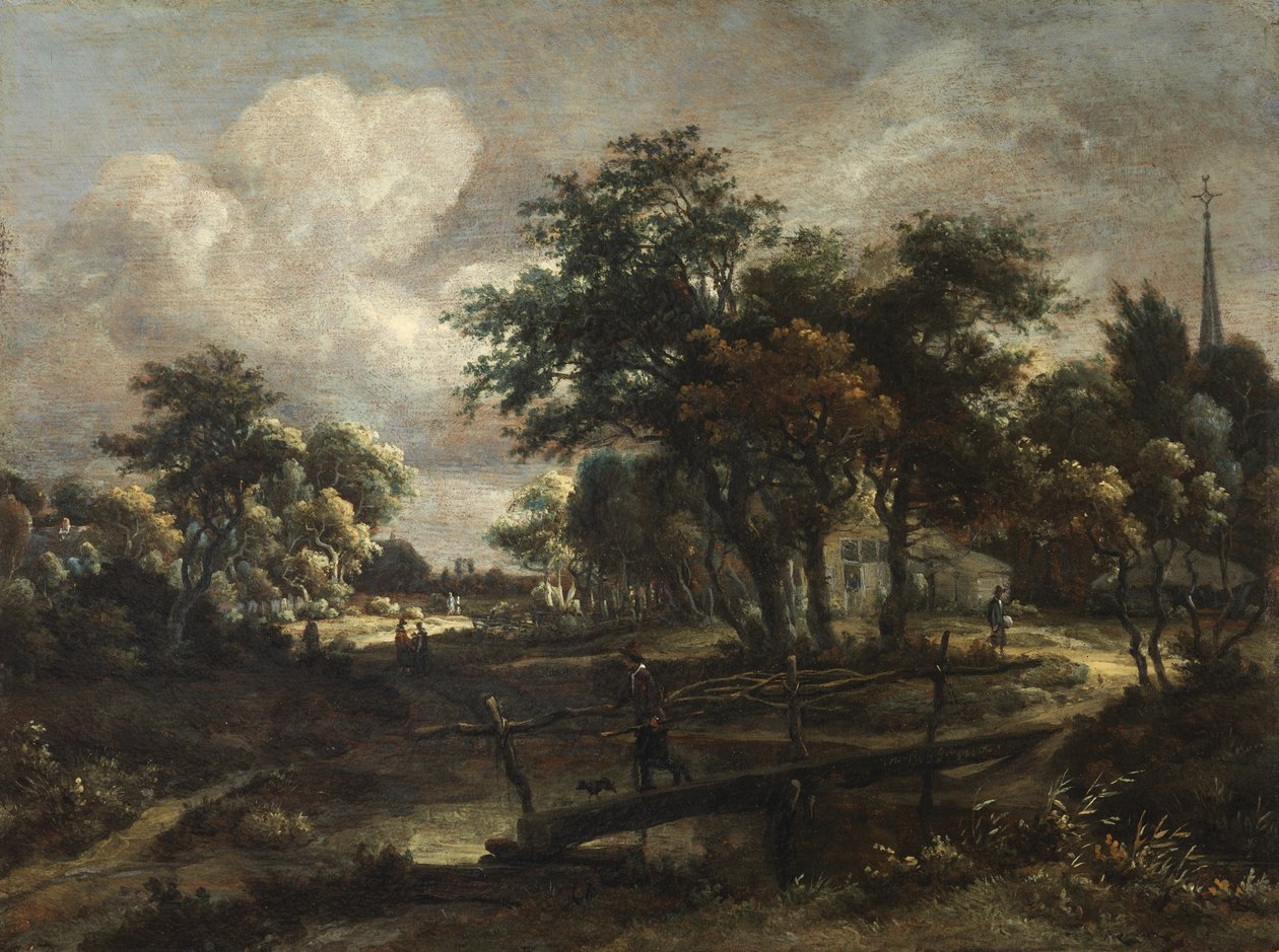 Paysage avec une passerelle - Meindert Hobbema