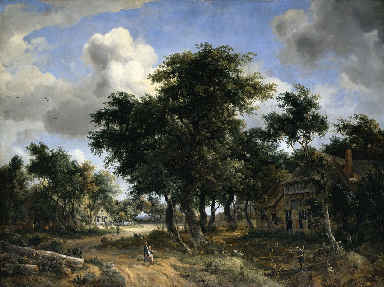 Village Street sous les arbres - Meindert Hobbema