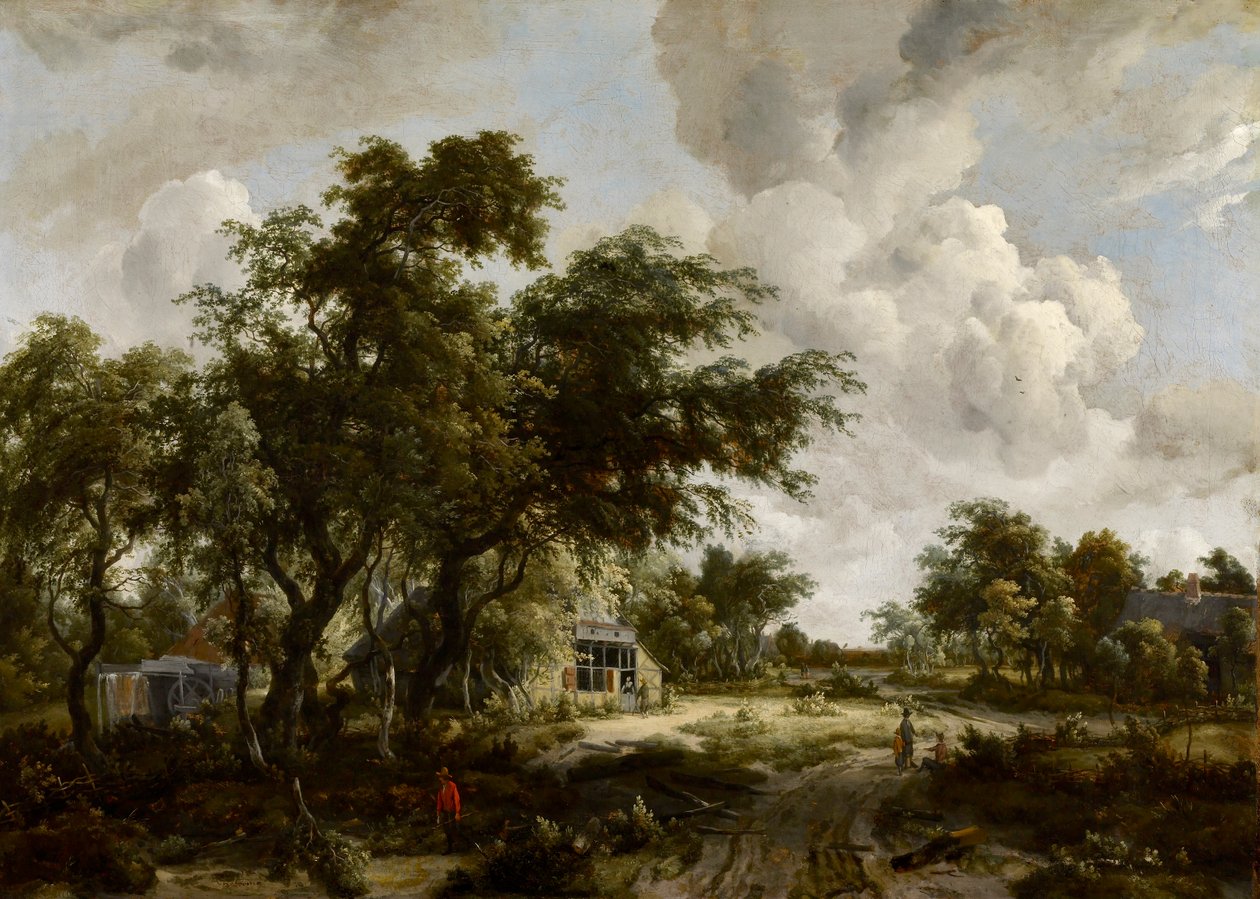 Village avec moulin à eau parmi les arbres - Meindert Hobbema