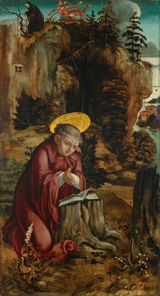 Saint Benoît devant la grotte de Subiaco - Meister des Innerochsenbacher Annenaltars