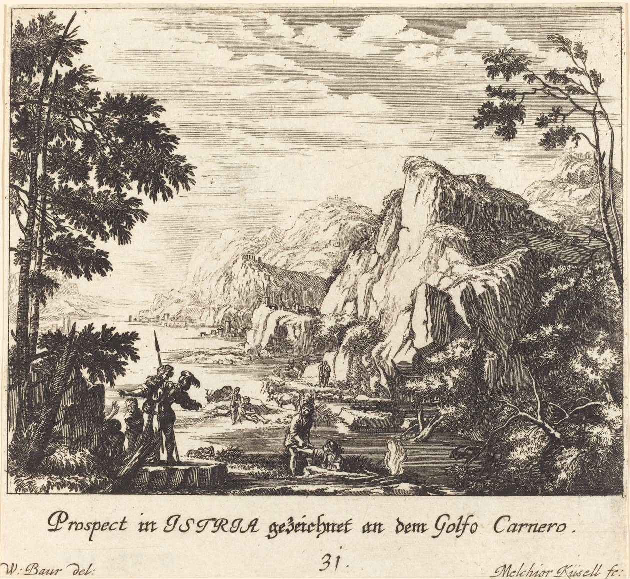 Istrie, Golfe de Carnero - Melchior Küsel after Johann Wilhelm Baur