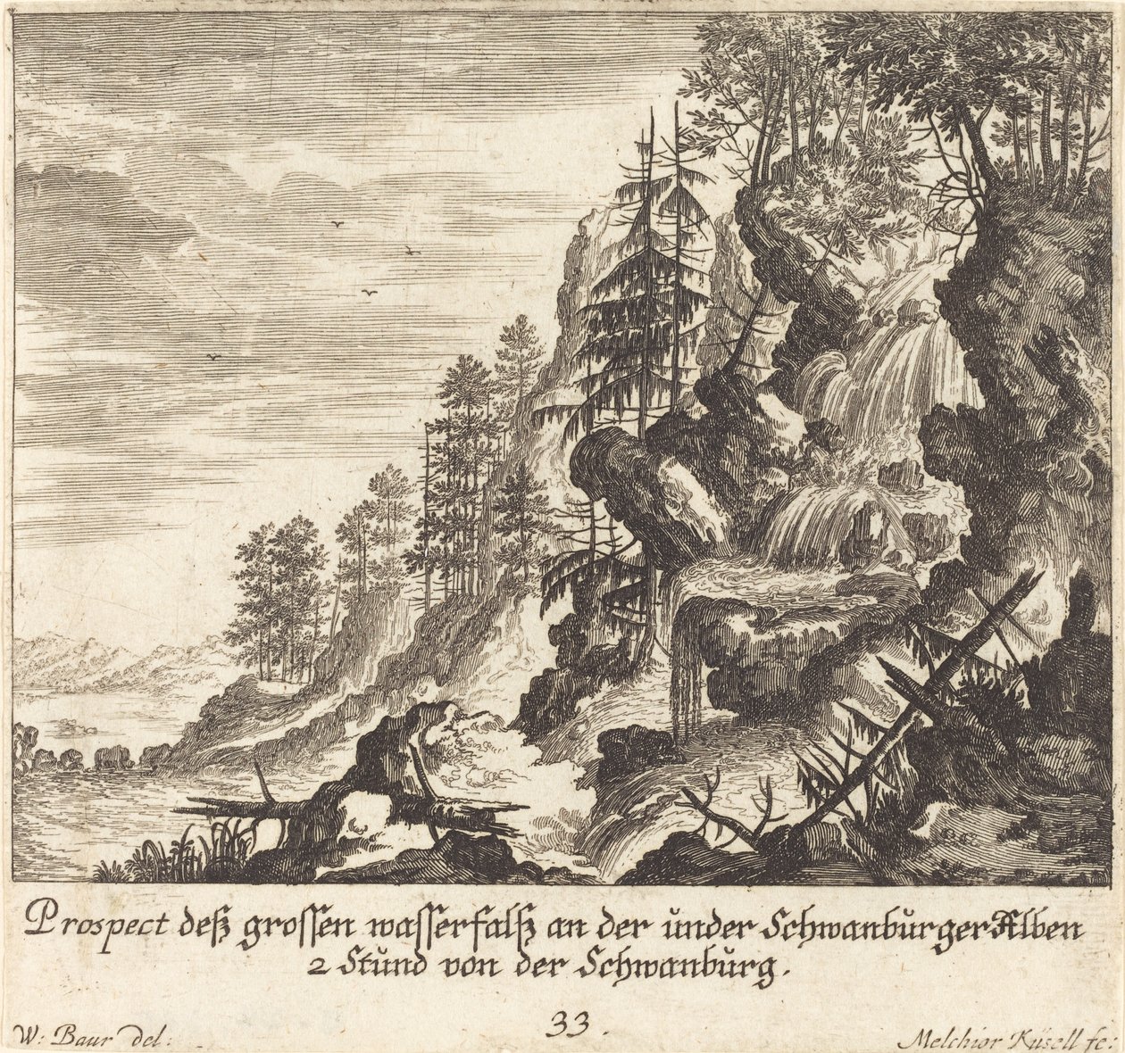 Grande Cascade, Schwanburg - Melchior Küsel after Johann Wilhelm Baur