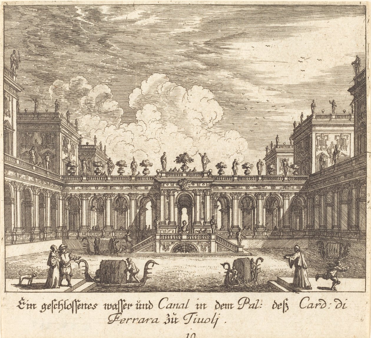 Palais et canal, Cardinal di Ferrara, Tivoli - Melchior Küsel after Johann Wilhelm Baur