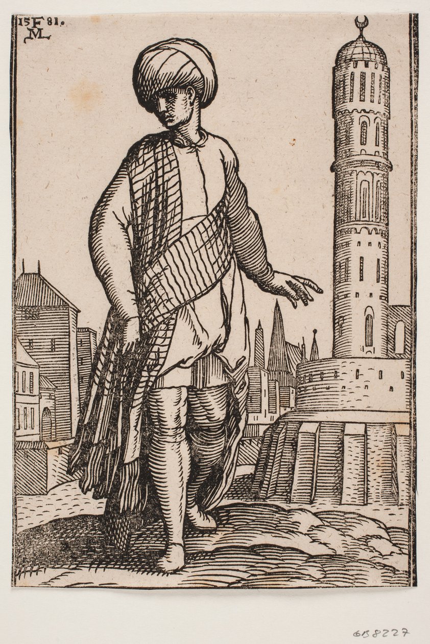 Jeune homme élégant avec turban et long châle - Melchior Lorck