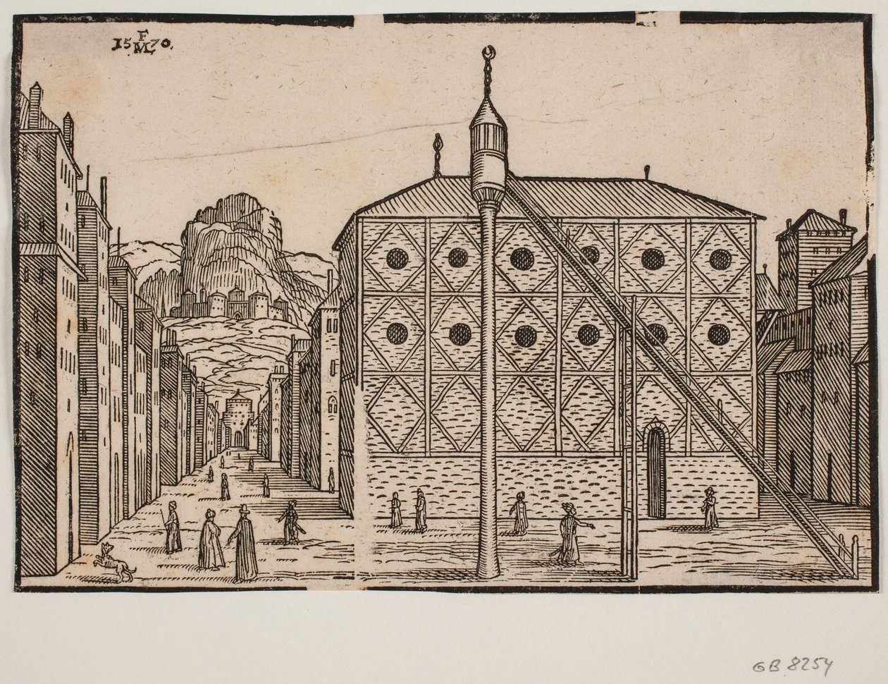 Rue, au premier plan mosquée et minaret isolé - Melchior Lorck