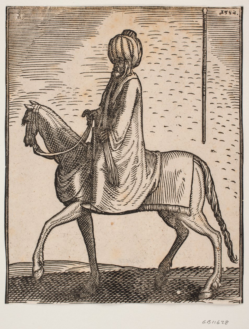 Cavalier sans armes portant un turban, profil vers la gauche; dans la partie supérieure droite de l