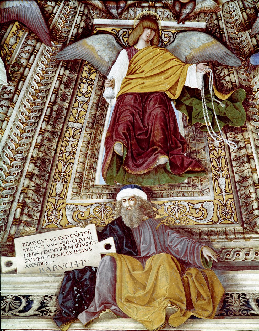 Représentation de Baruch (Baruch ben Neria) disciple de Jérémie et un ange. Fresque de Melozzo da Forli (Melozzo degli Ambrosi) (1438-1494). Coupole de la sacristie de Saint-Marc (Marco), sanctuaire de la Santa Casa, Loreto - Melozzo da Forli