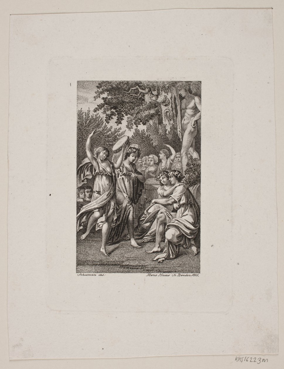 Illustration avec des personnes en tenue antique faisant la fête dans un jardin - Meno Haas