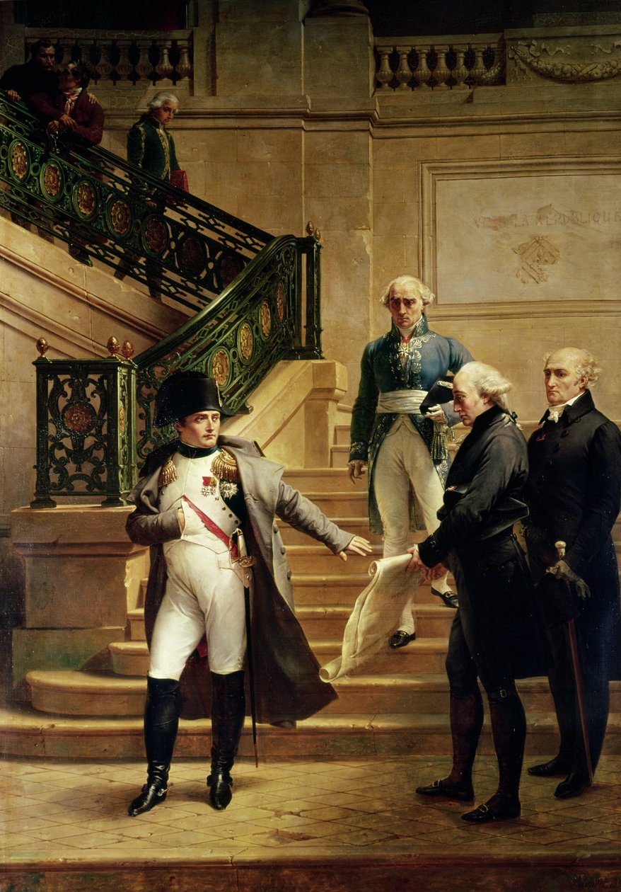 Napoléon Ier (1769-1821) au Palais Royal reçu par le président du tribunal et refusant les plans de Percier ou Fontaine, 1807 - Merry Joseph Blondel