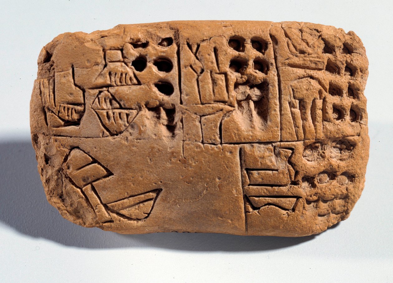 Mésopotamie : tablette en terre crue avec inscription cunéiforme. Région de Sumer. 3300 av. J.-C. Paris, Musée du Louvre - Mesopotamian School