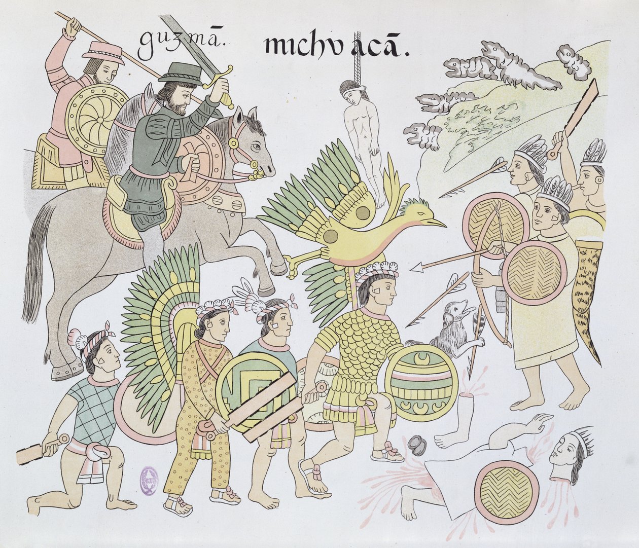 Bataille de Michoacán entre les Espagnols et les Aztèques, illustration d