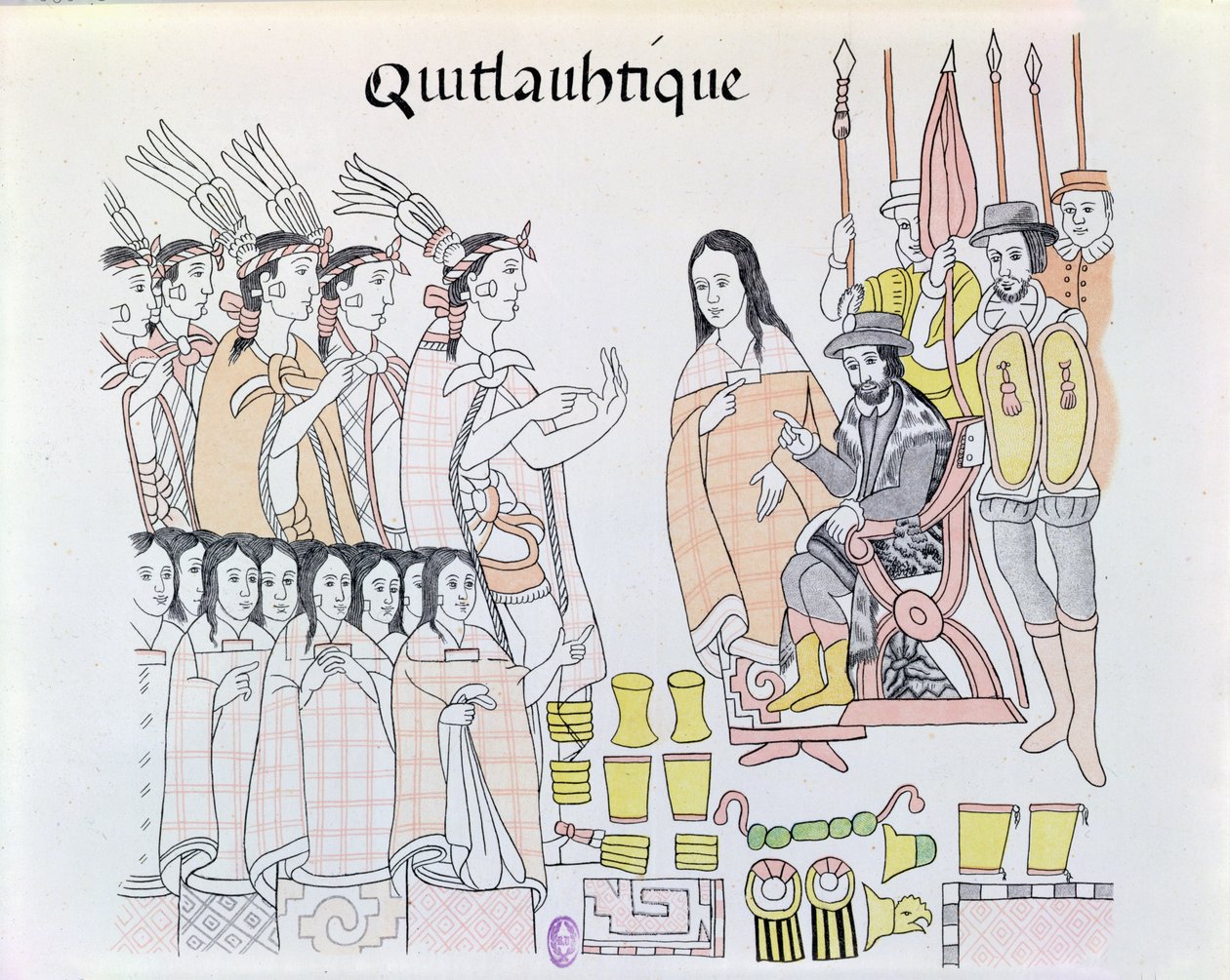 La Malinche agissant comme interprète lors de la présentation de femmes et d