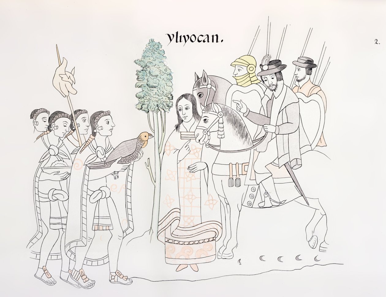 Rencontre de Hernando Cortés et des Aztèques, illustration d