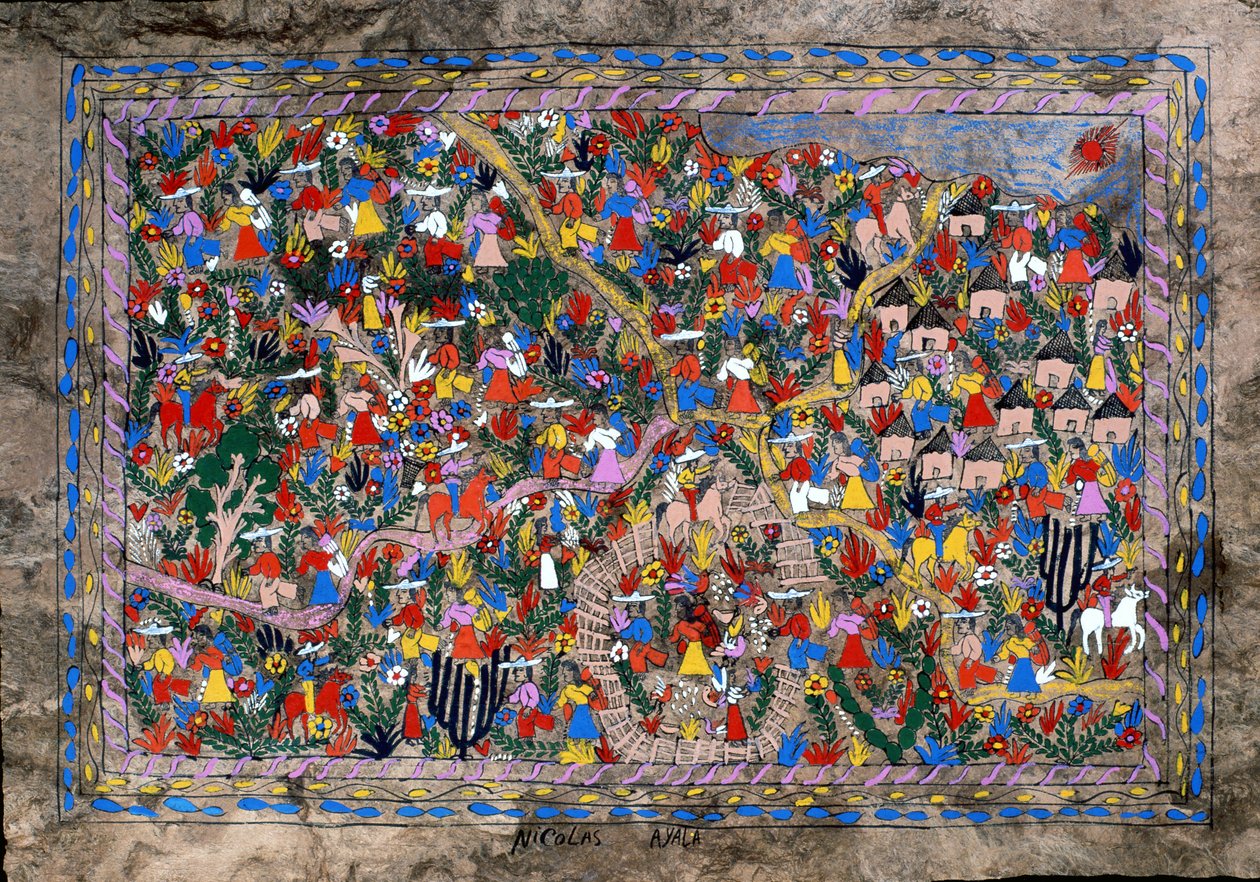 Scène de village, État de Guerrero, Mexique - Mexican School