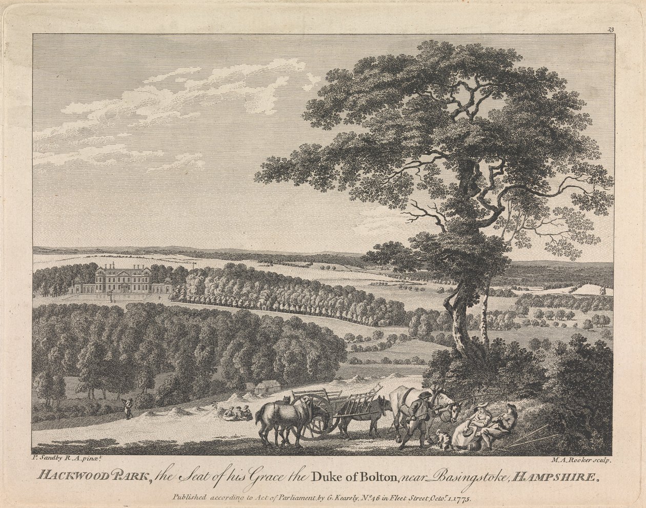 Hackwood Park, la Résidence de son Altesse le Duc de Bolton près de Basingstoke, Hampshire (publié par G. Kearsly); page 19 (Volume Deux) - Michael Angelo Rooker