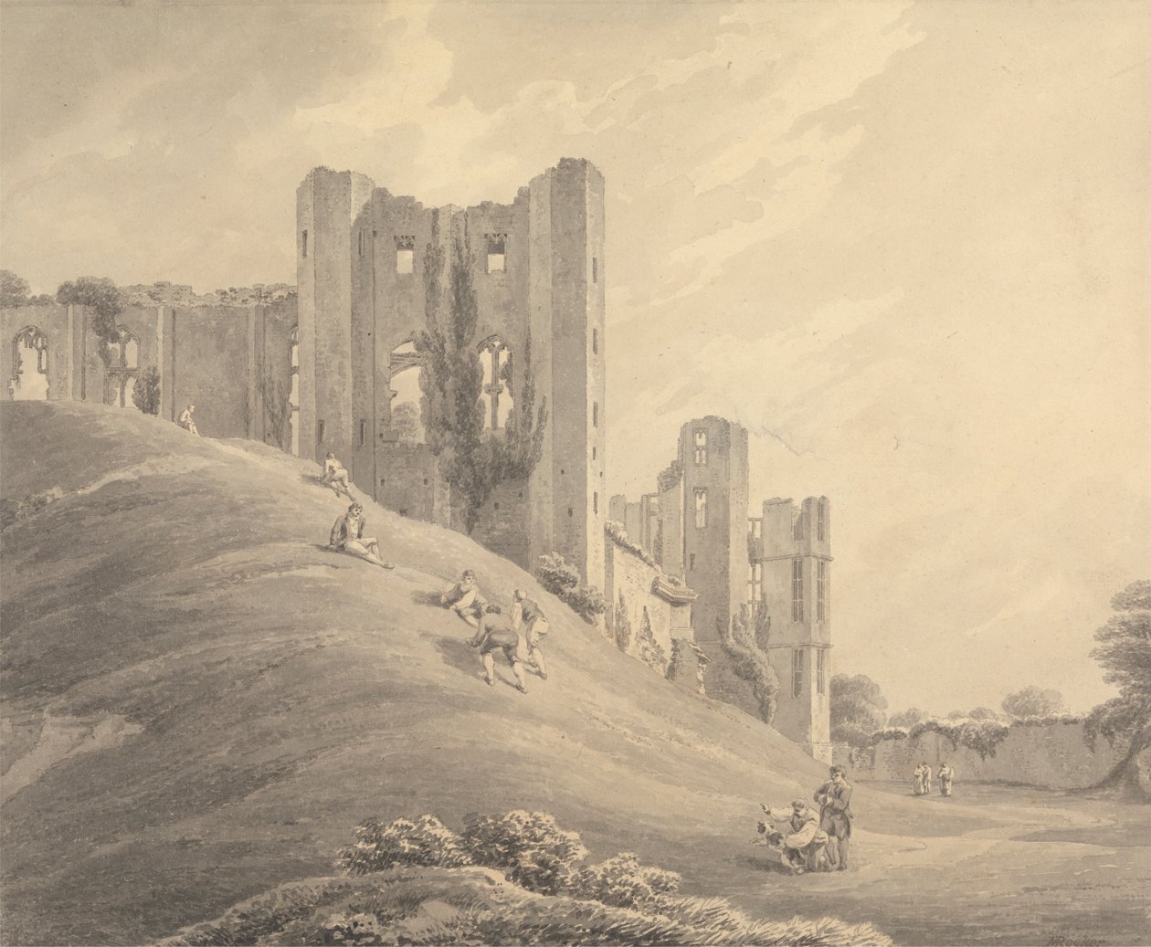 Château de Kenilworth, avec des personnages sur la colline - Michael Angelo Rooker