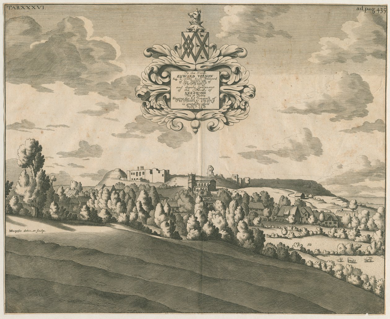 Château de Tutbury - Vue lointaine : gravure sur cuivre, nd [vers 1686] - Michael Burghers