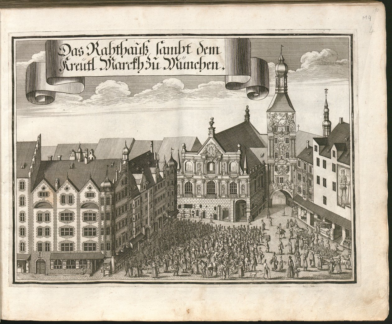 French : Das Rahthauß sambt dem Kreütl. Marckh à Munich - Michael Wening