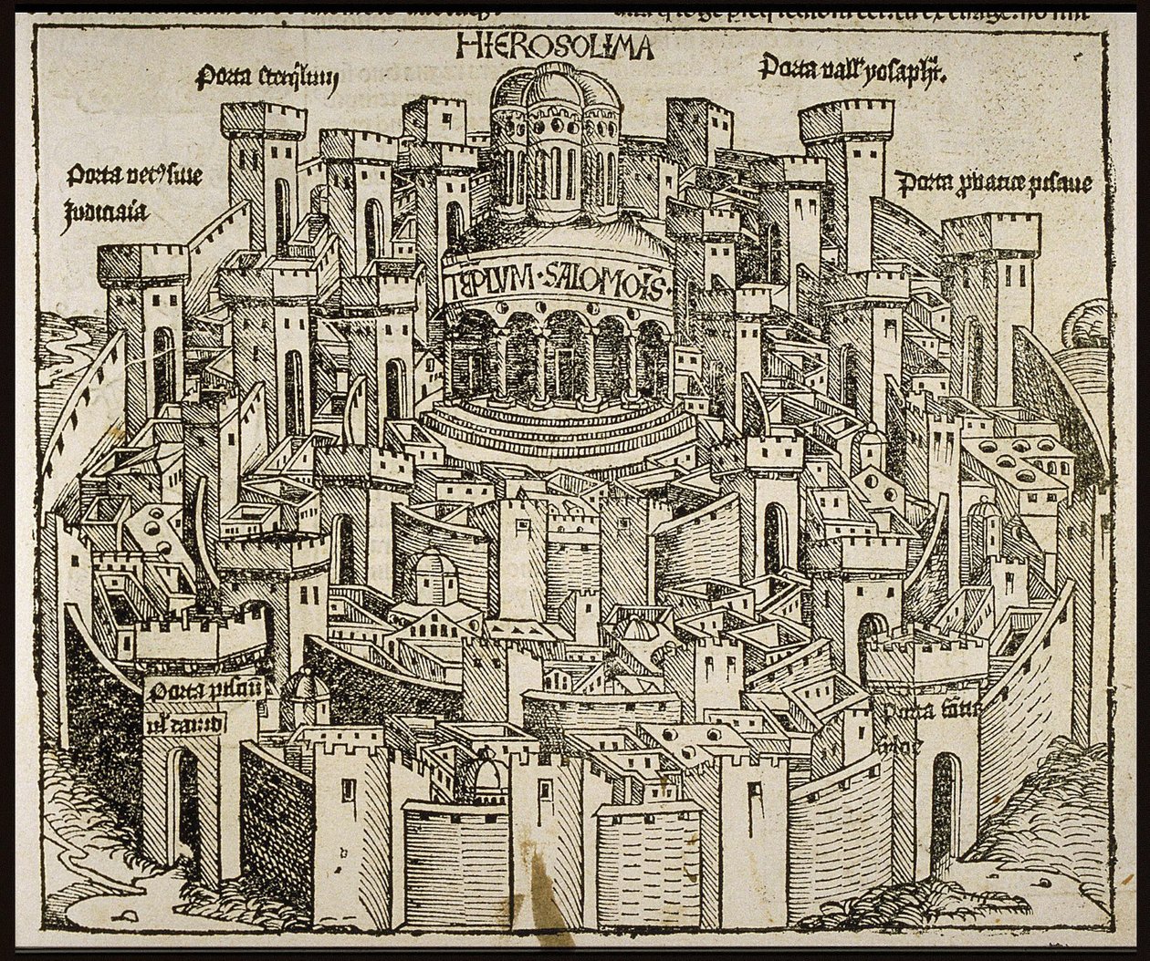 Jérusalem du Schedels Chronicle of the World, vers 1493 - Michael Wolgemut
