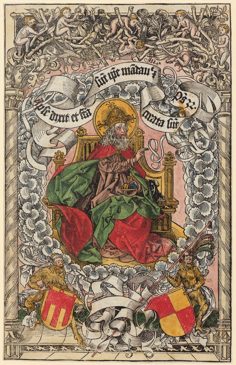 Titelholzschnitt mit Gottvater auf dem himmlischen Thron, die Hand segnend erhoben - Michael Wolgemut