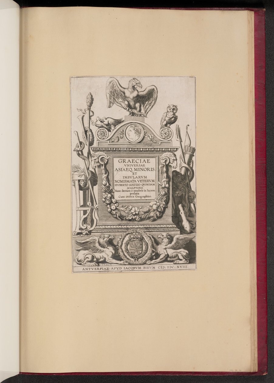 Page de titre pour Hubert Goltzius, Graeciae Vniversae Asiaeq. Minoris et Insularum Nomismata - Michel Lasne after Sir Peter Paul Rubens