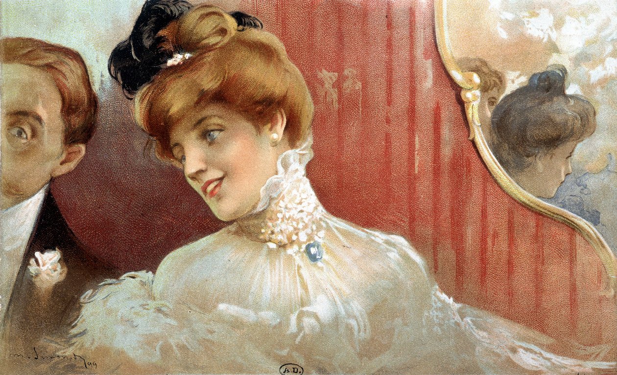 Femme au concert - chromo. par Simondy - Michel Simonidy