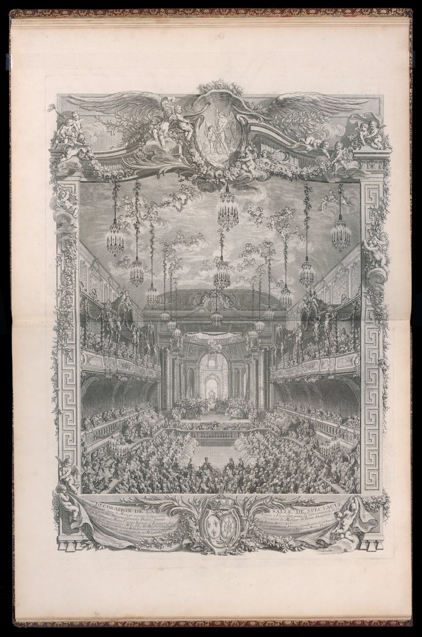Décoration de la Salle de Spectacle, construite dans le Manège Couvert de la Grande Écurie à Versailles, pour la Représentation de la Princesse de Navarre Comédie Ballet, donnée à l’occasion du Mariage de Louis Dauphin de France avec Marie Thérèse Infante  - Michel de Bonneval