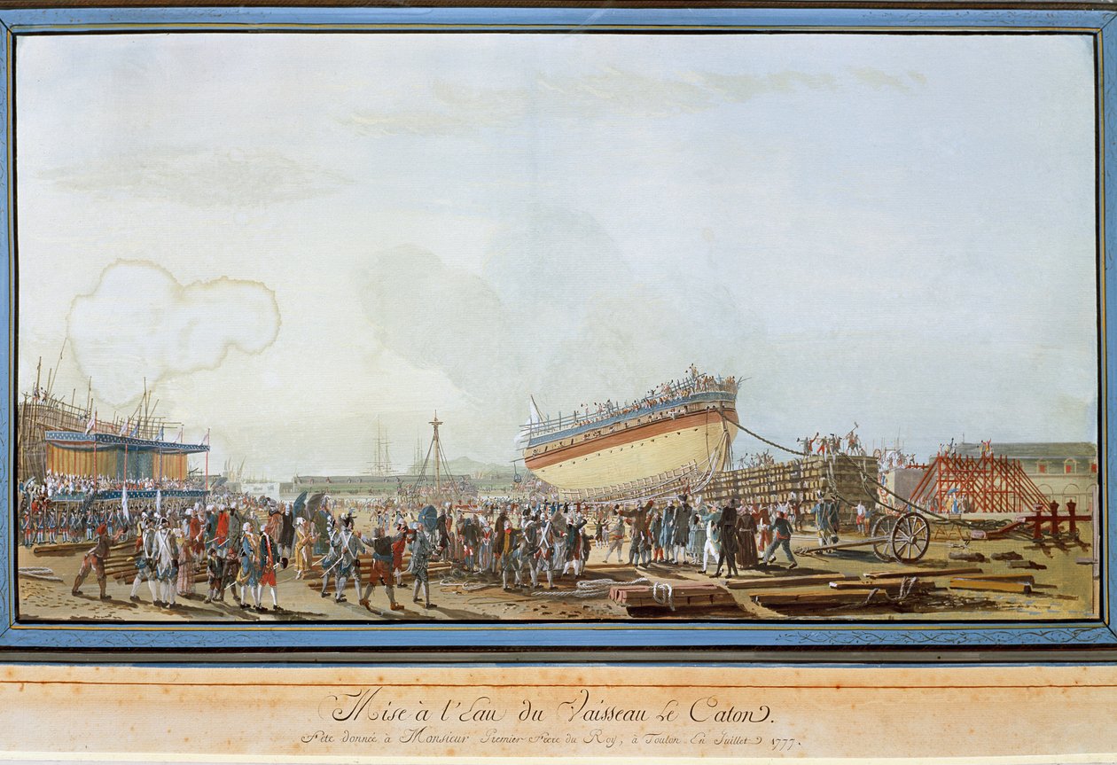 Le lancement du navire Le Caton dans le port de Toulon en présence du comte de Provence en juillet 1777 - Michel de Toulon