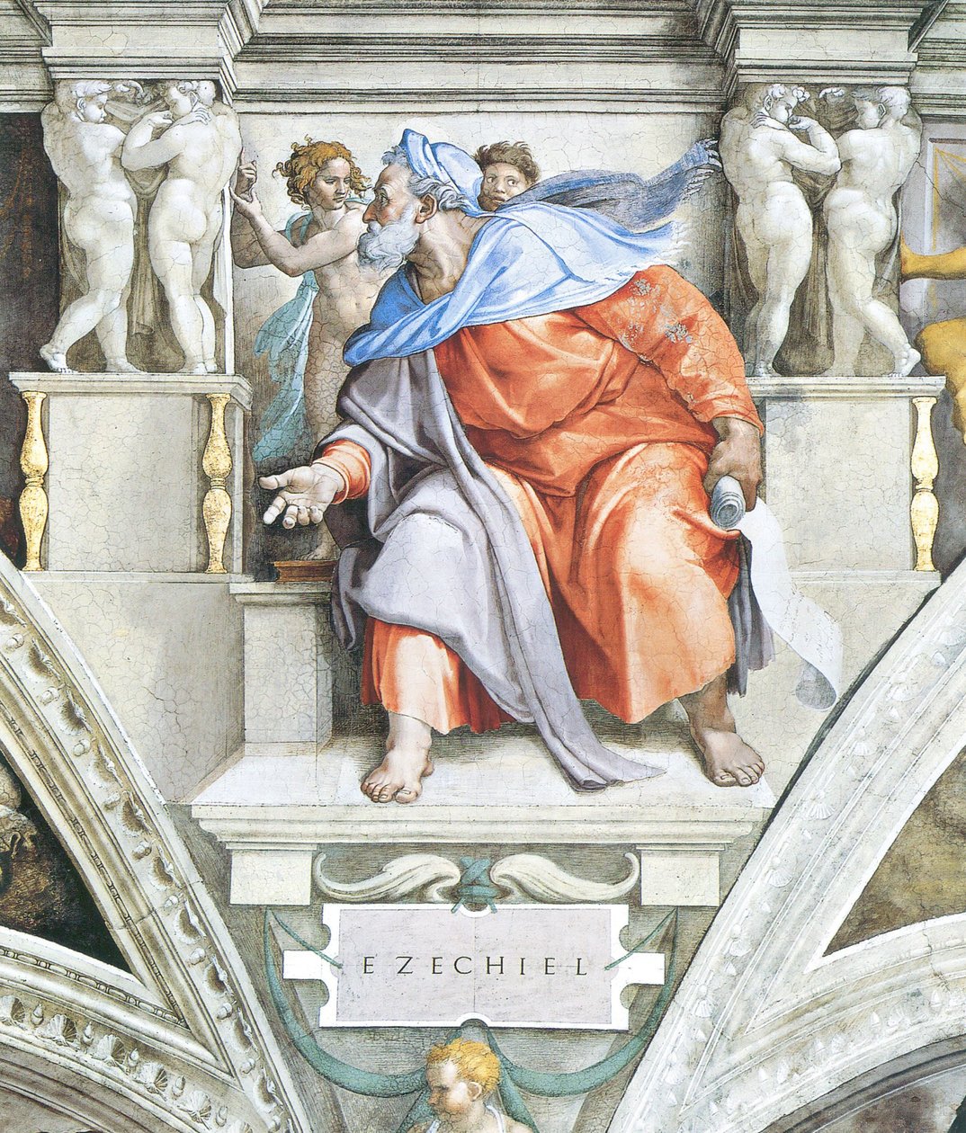 Ézéchiel au plafond de la chapelle Sixtine au Vatican - Michelangelo Buonarroti