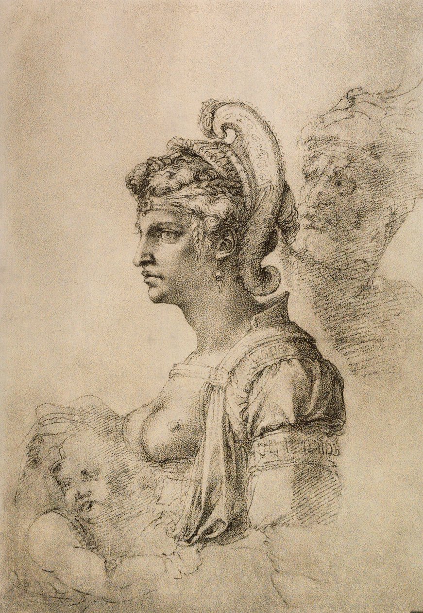 Cléopâtre, dessin de Michel-Ange. Gabinetto dei Disegni e delle Stampe, Galleria degli Uffizi, Florence - Michelangelo Buonarroti