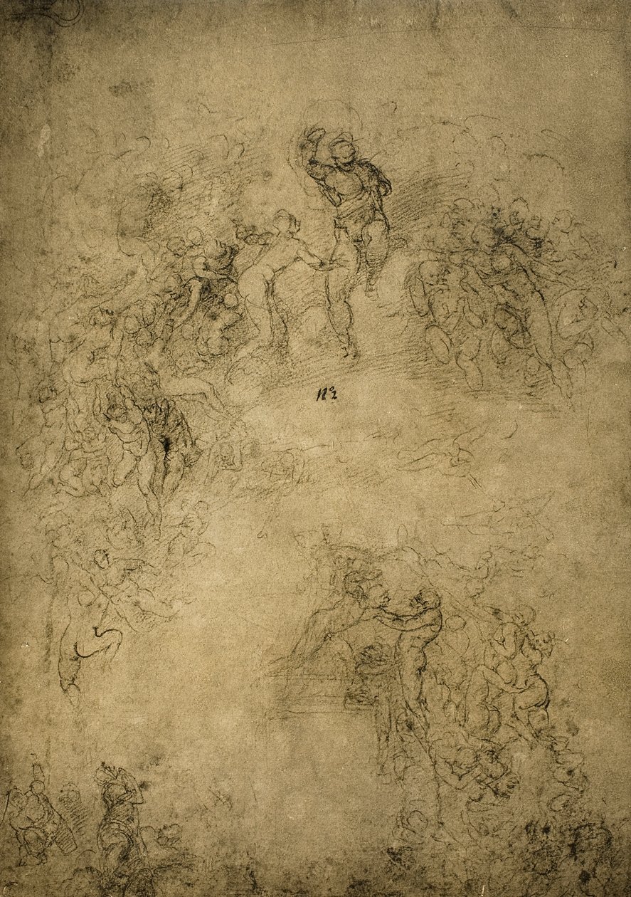 Croquis préparatoire pour le Jugement dernier dans la chapelle Sixtine; dessin de Michel-Ange. Casa Buonarroti, Florence - Michelangelo Buonarroti