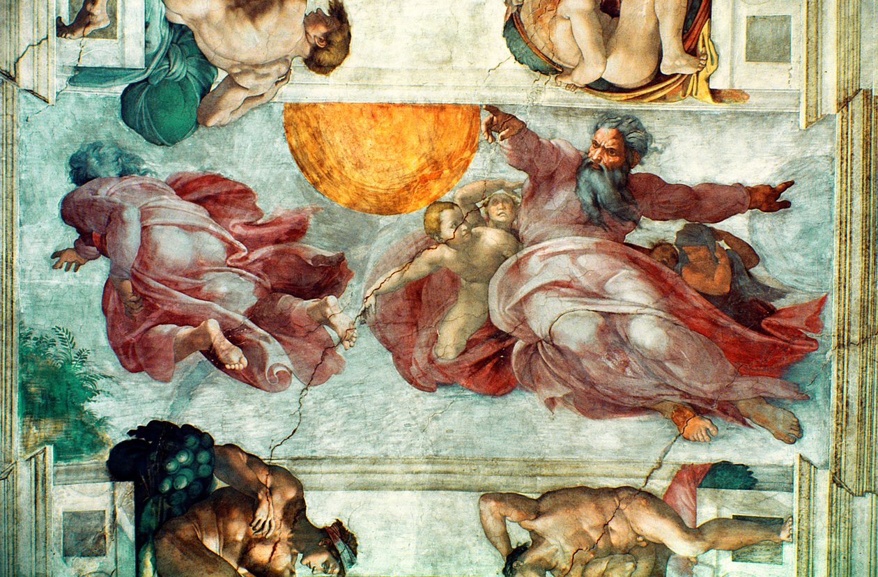 Plafond de la chapelle Sixtine : Création du Soleil et de la Lune, 1508-12 - Michelangelo Buonarroti