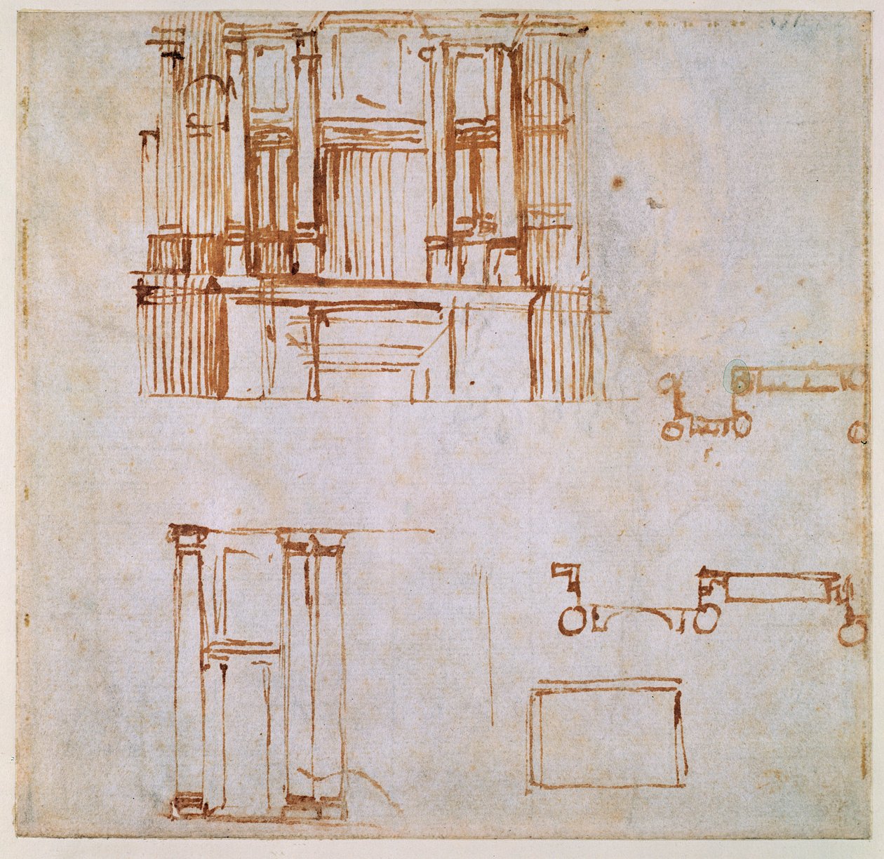 Études pour un tombeau mural monumental (pour les tombeaux de Clément VII et Léon X projetés pour le chœur de San Lorenzo, Florence) 1525-26 - Michelangelo Buonarroti