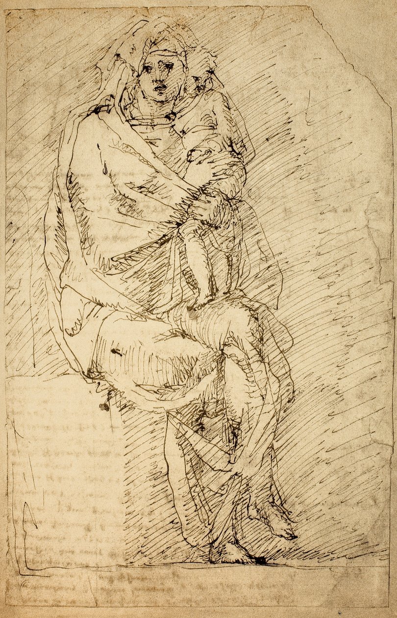 Étude pour une Madonna et enfant; dessin de Michel-Ange. Casa Buonarroti, Florence - Michelangelo Buonarroti