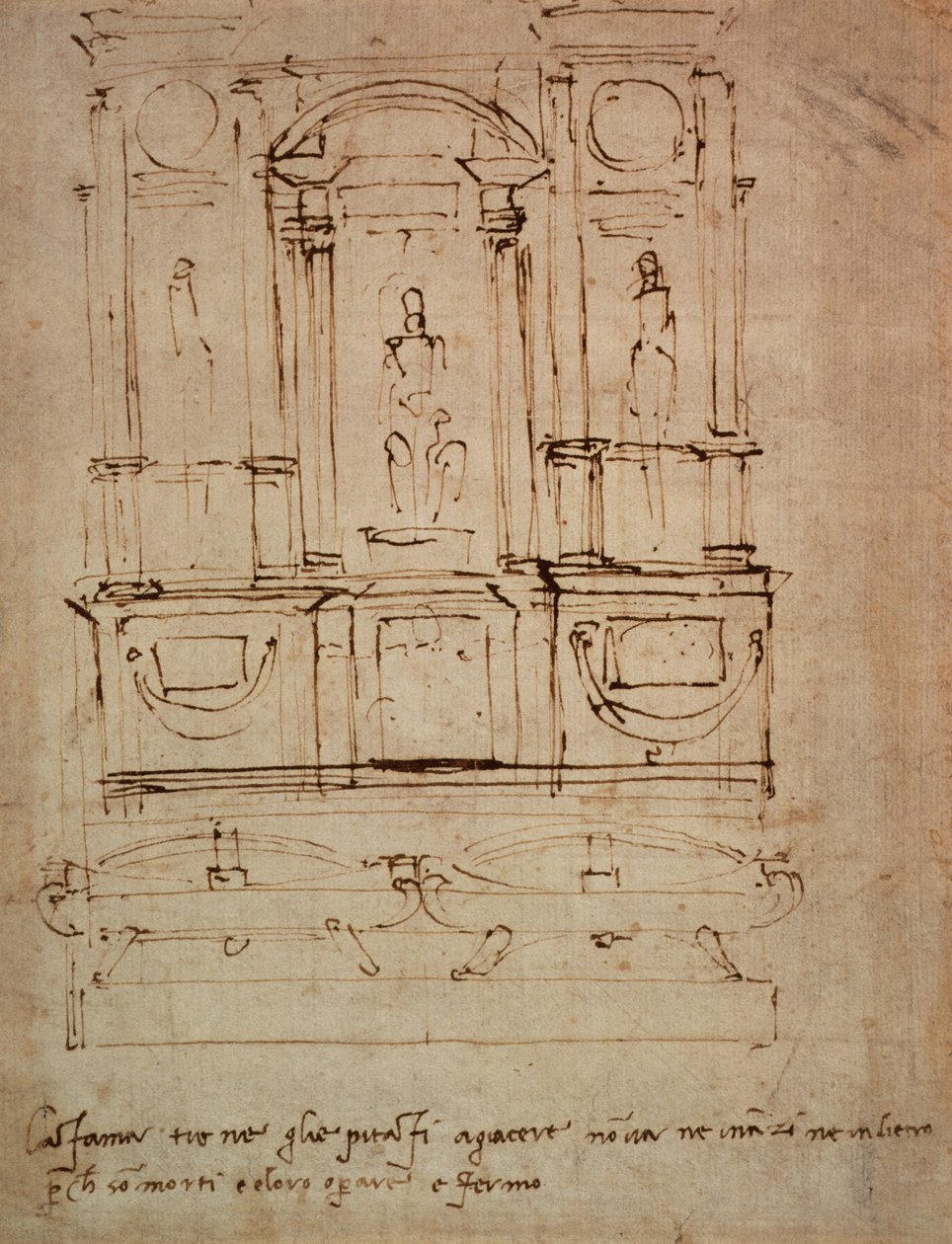 Étude pour un double tombeau pour les Tombes des Médicis dans la Nouvelle Sacristie, 1521 - Michelangelo Buonarroti