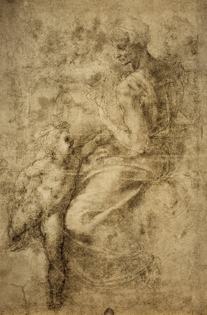 Étude pour une sibylle de la Chapelle Sixtine; dessin de Michel-Ange. Gallerie dell