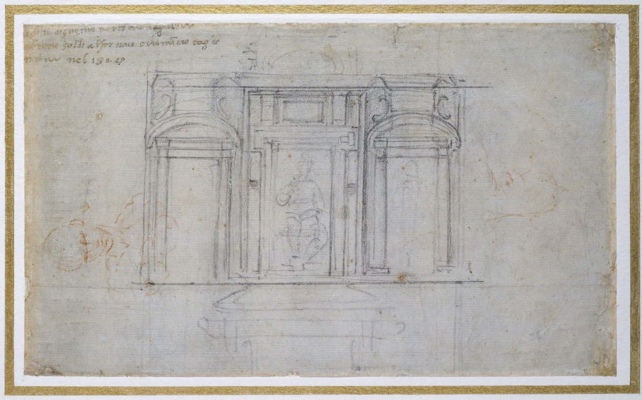 Étude du niveau supérieur du tombeau des Médicis, vers 1520 - Michelangelo Buonarroti